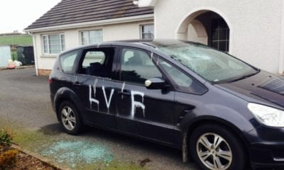 A family car smashed up and daubed in graffiti in Richhill