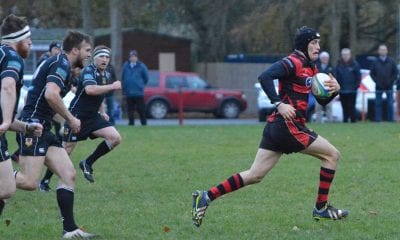 Armagh's Peter Elliot gets clear of the Ballymena forwards