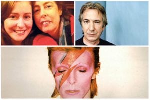 County Armagh girl Grainne O'Neill with her late mother Annie. Also pictured is actor Alan Rickman and David Bowie (bottom).