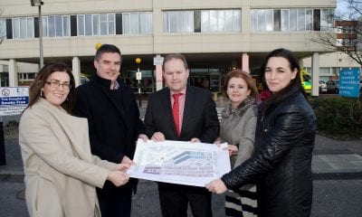 Councillor Gareth Wilson, Chair of the Planning Committee at Armagh City, Banbridge and Craigavon Borough Council, is joined by Janet McConville, Head of Planning Children & Young People Service from the Southern Health and Social Care Trust, Paul Crowe, Design Lead from Todd Architects, and Nicola Creaney and Roisin Hamill from the Council’s Planning Department to mark the Council’s decision to grant planning permission for the construction of a new £6.9 million paediatric unit at Craigavon Area Hospital.