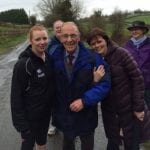 John Bradfield(84) flanked by Julie Flaherty right and Katherine Evans left