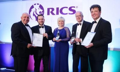 Pictured at the RICS Awards are Clifford Forbes, Community Development Officer, Michael Ruddy, Parks Development Officer, Diane Clarke, Acting Head of Community Development (Craigavon), Alderman Kenneth Twyble, Chair of the SPACE Steering Committee and Andrew Haley, Director of The Paul Hogarth Company