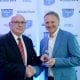 25 May 2017; Ken Redpath, City of Armagh RFC, is presented with the award for Ulster Bank Public Relations Officer of the Year by Ireland rugby head coach Joe Schmidt during the Ulster Bank League Awards at the Aviva Stadium in Dublin. Photo by Cody Glenn/Sportsfile *** NO REPRODUCTION FEE ***