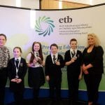 St Mary's Primary School Students receive their medals from Laura Brady Project Co ordinator CMETB