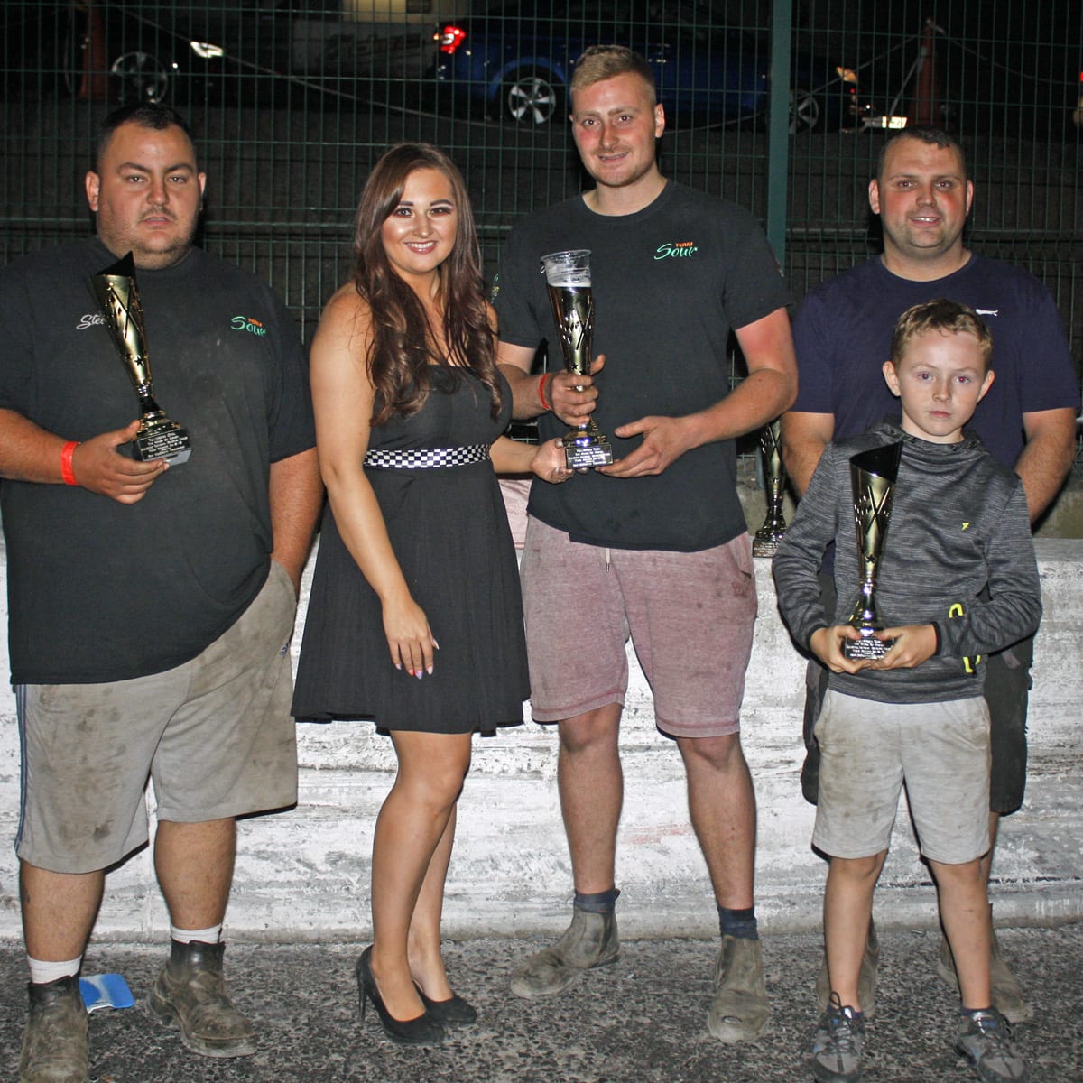 Team Sour A Won the Unlimited National Bangers Teams Championship, Stevo McGrath (left), Adam Maxwell (centre) and Paul Gaffney (right) pictured receiving their trophies