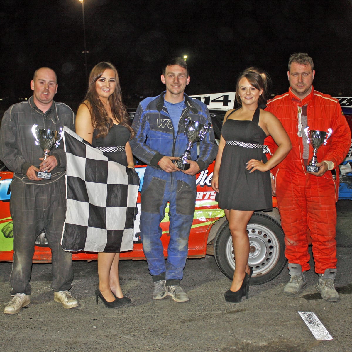 Joshua McMullan (centre) won the Thunder Rod final at Tullyroan Oval on Saturday night with James Goldie (left) runner up and Ryan Campbell (right) in third