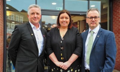 Pictured at the official opening of Aonach Mhacha, the new Irish language centre in Armagh, is Communities Minister Deirdre Hargey with Gearóid Ó Machail, Director of Aonach Mhacha and Réamonn Ó Ciaráin, Chairman of Aonach Mhacha