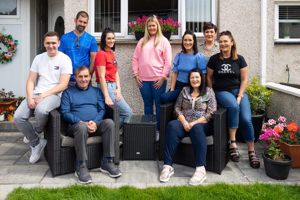 Retired Lurgan bricklayer Gerard Greene with his family