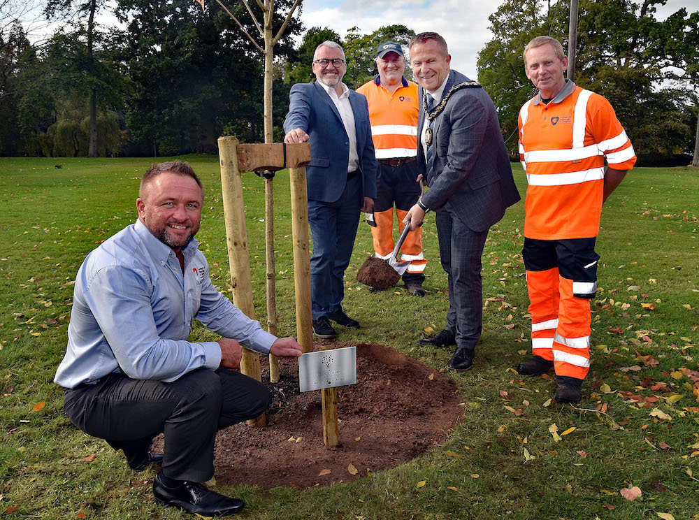 Mayor of ABC Council, Councillor Paul Greenfield planting a tree at Edenvilla Park as part of the 'Queen's Canopy' Platinium Jubilee project. Also included are from left, Niall McShane, Grounds Maintainence Supervisor, Noel Mitchell, Open Spaces Manager, Marty Adamson and Ross Bolton, Groundspersons.