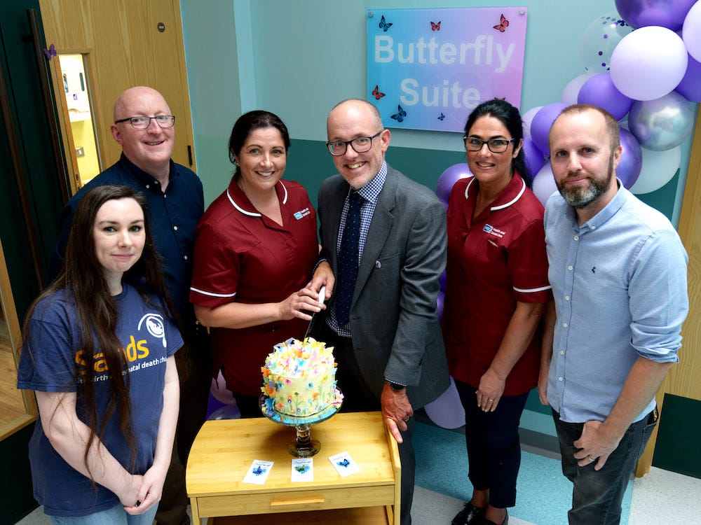 Southern Trust Bereavement Midwives Oonagh King and Shivaun McKinley pictured with Sands representatives.