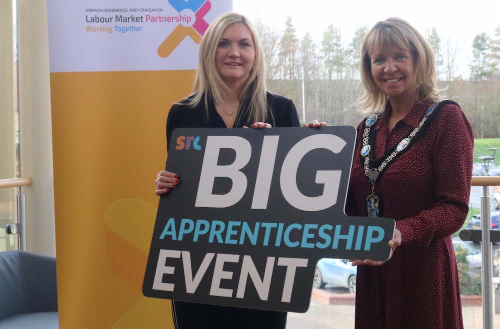 Pictured launching the Craigavon Big Apprenticeship Event are Lee Campbell, Director of Finance and Planning at SRC and Alderman Margaret Tinsley, Lord Mayor of Armagh City, Banbridge and Craigavon Borough Council