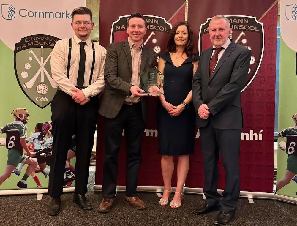 Mr Oran Darragh and Mr Tomás Mc Kee receiving the joint second award in the small school of the year category