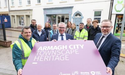 Tommy McCague, Property Owner, Stephen McConnell, Chair of Armagh Townscape Heritage Partnership, Councillor Kevin Savage and members of the Armagh Townscape heritage Partnership.