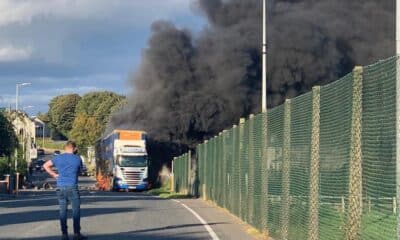 Lorry transporting hens catches fire near Moy