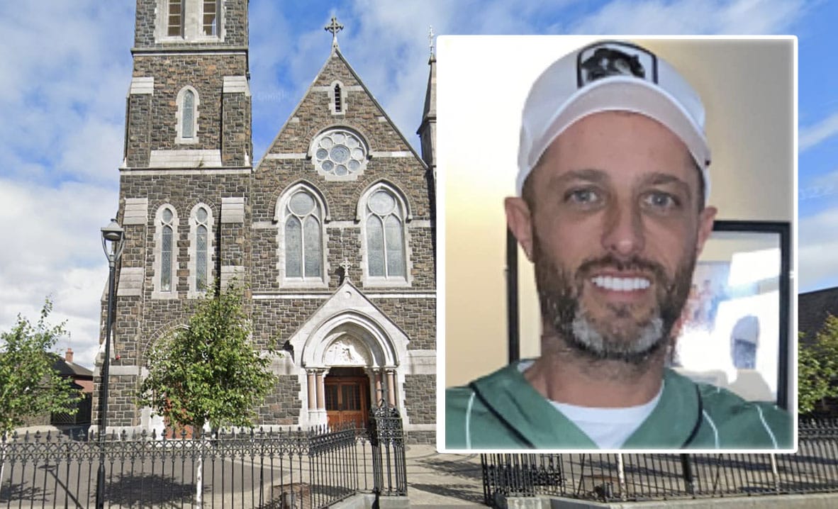 Micheal Downey (inset) and St Peter's Church in Lurgan