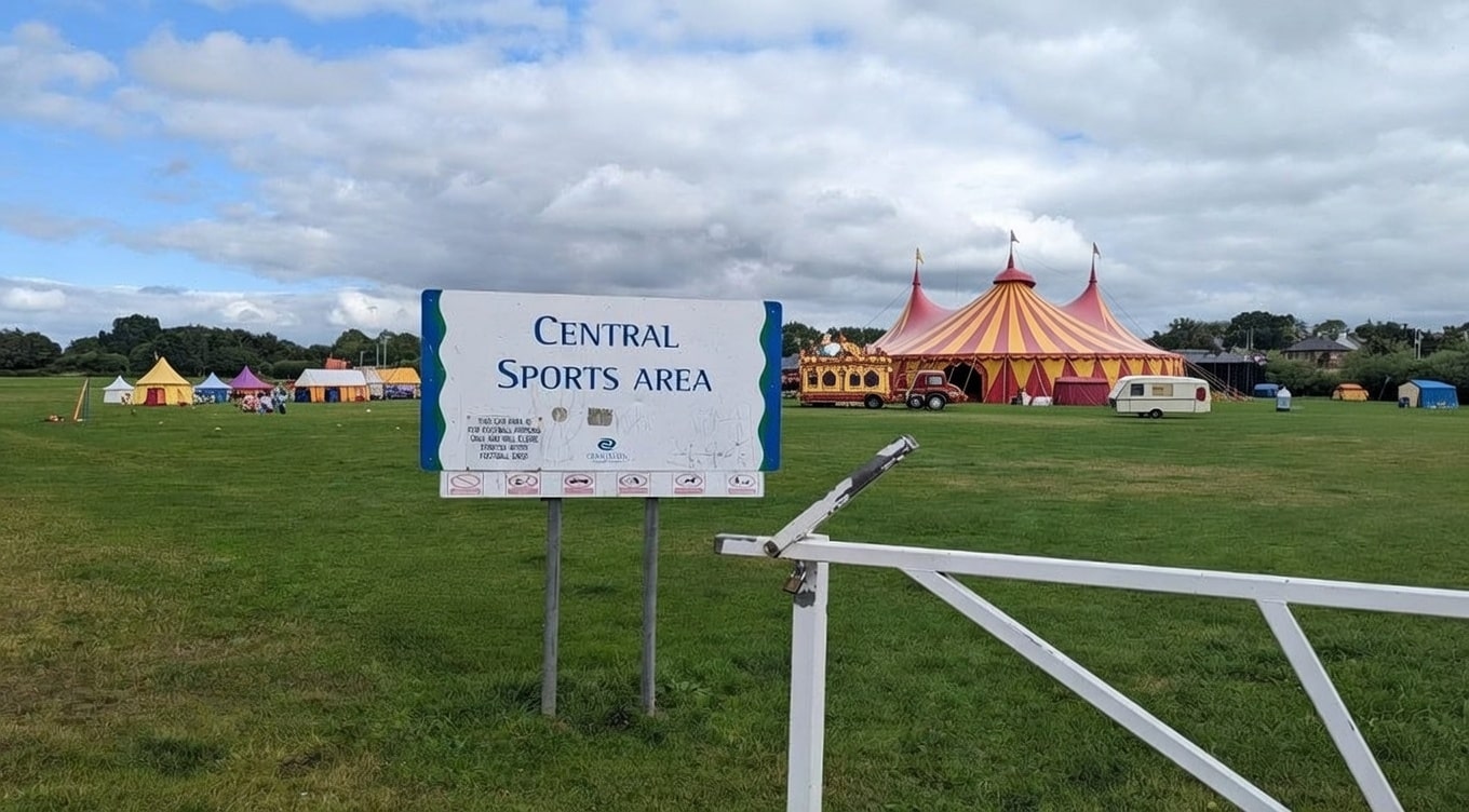 Kernan playing fields edited with a circus in the background